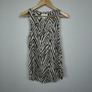 Current/Elliott Zebra Print Longline Tank Top Small Beige Brown Lyocell Festival
